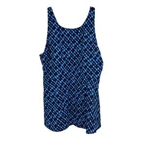 Lands End Women's XL/18 Blue Flutter High Neck Tankini Swimwear Top UPF 50